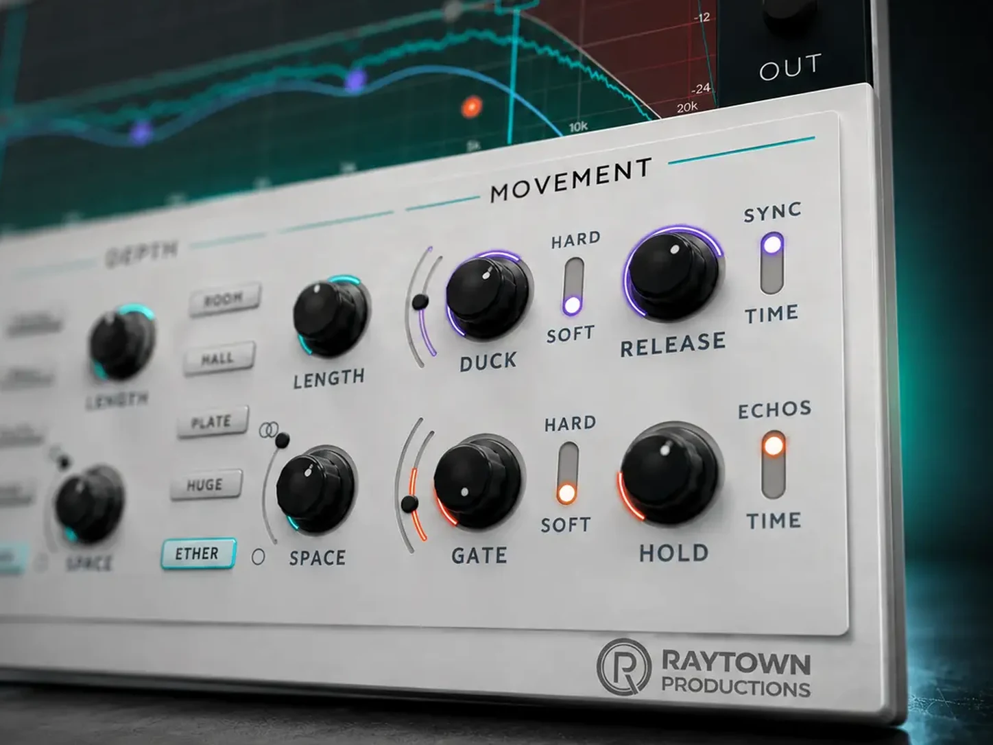 The Clarity Delay plugin interface with the movement section in focus, showing the ducking, gating and release controls that keep repeats out of the way.